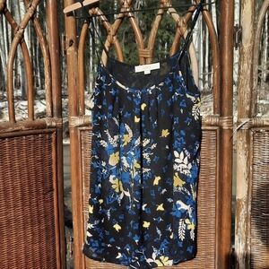 LOFT Black Camisole with Blue and Yellow Floral Design